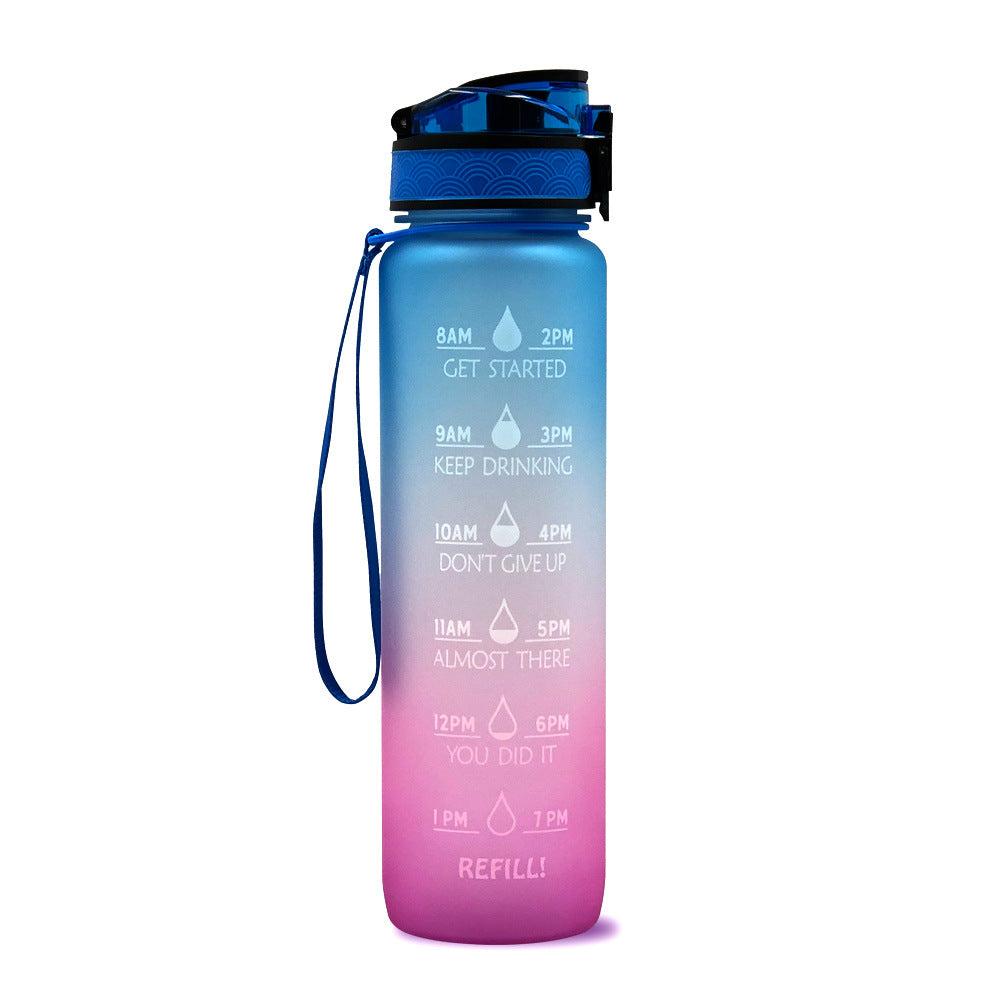1L sports water bottle with time marker