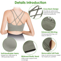 3Packs Women Cross Back Sport Bras Padded StrappyÊMedium Support Bras SexyÊFitnessÊTank Tops with Removable Pads for Gym Yoga Workout Running