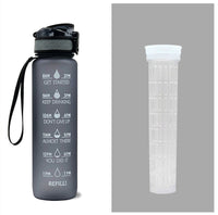 1L motivational water bottle for fitness Black