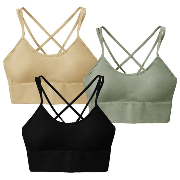3Packs Women Cross Back Sport Bras Padded StrappyÊMedium Support Bras SexyÊFitnessÊTank Tops with Removable Pads for Gym Yoga Workout Running - Level Up Fitness Shop