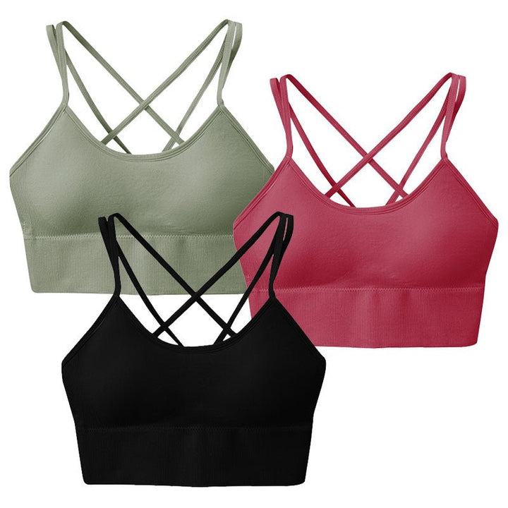 3Packs Women Cross Back Sport Bras Padded StrappyÊMedium Support Bras SexyÊFitnessÊTank Tops with Removable Pads for Gym Yoga Workout Running - Level Up Fitness Shop