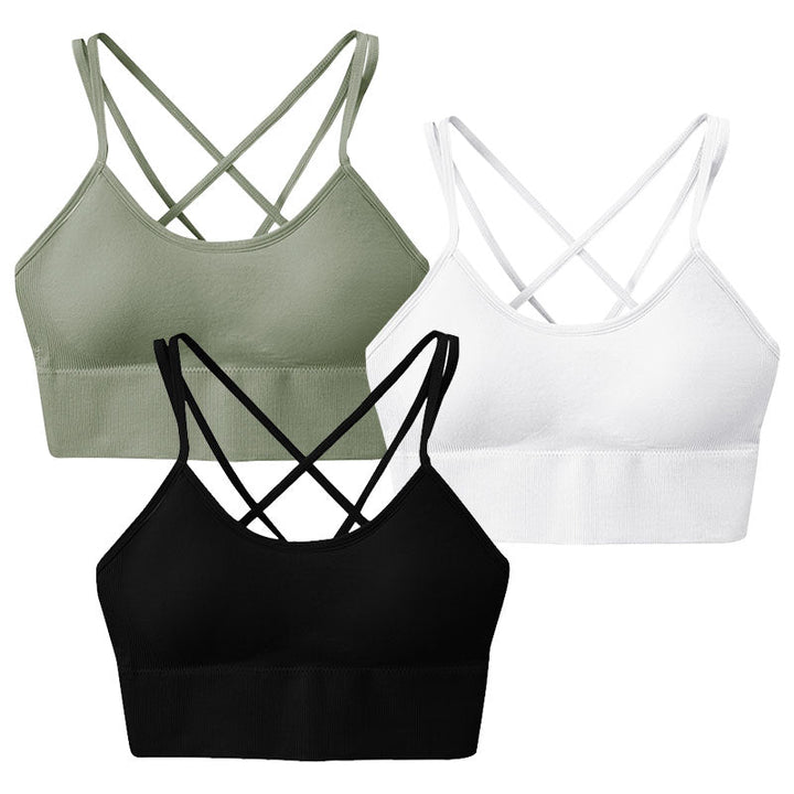 3Packs Women Cross Back Sport Bras Padded StrappyÊMedium Support Bras SexyÊFitnessÊTank Tops with Removable Pads for Gym Yoga Workout Running - Level Up Fitness Shop