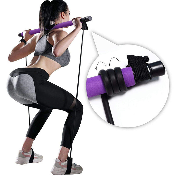 Pilates bar with resistance bands for home workouts