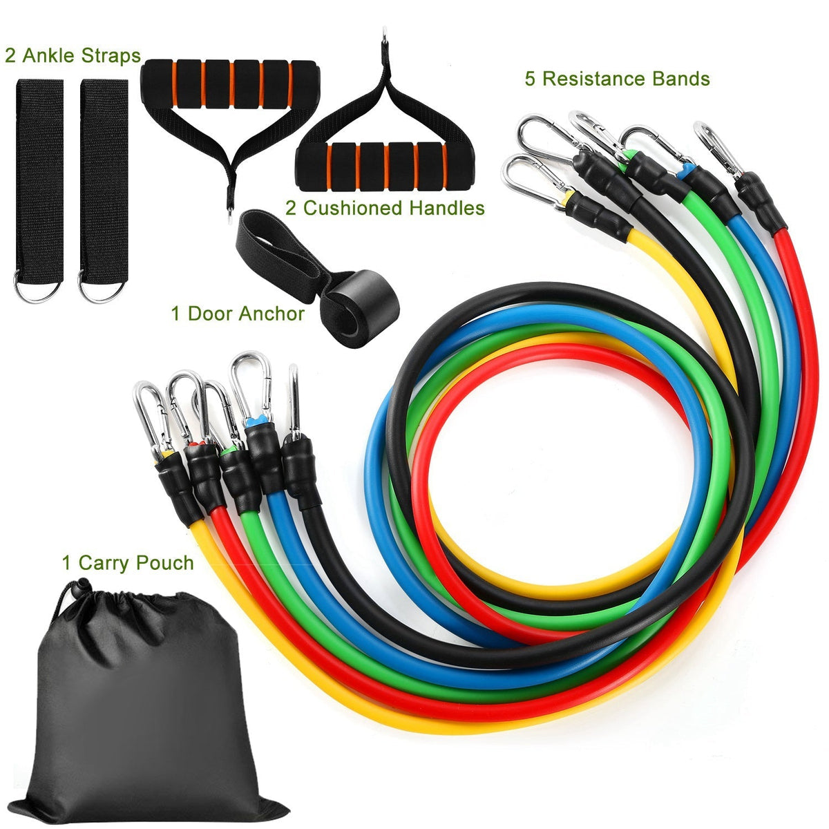 11Pcs Resistance Bands Set with workout tubes