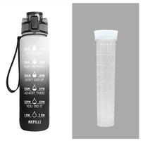 1L motivational water bottle for fitness White & Black