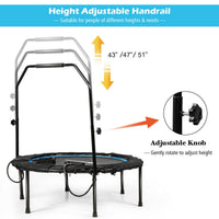 Blue fitness rebounder trampoline with adjustable handle