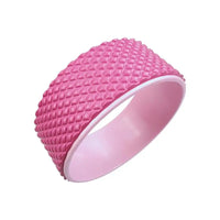 pink textured yoga massage wheel for flexibility exercises