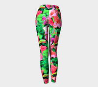 Pink Summer Flowers Printed Long Yoga Leggings