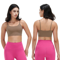 Women Strap Sport Bras Padded StrappyÊCrop Square Neck Low Impact Bras SexyÊFitnessÊTank Tops with Removable Pads Flat Straps for Gym Yoga Workout Run