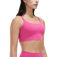 Women Strap Sport Bras Padded StrappyÊCrop Square Neck Low Impact Bras SexyÊFitnessÊTank Tops with Removable Pads Flat Straps for Gym Yoga Workout Run