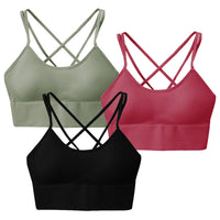 3Packs Women Cross Back Sport Bras Padded StrappyÊMedium Support Bras SexyÊFitnessÊTank Tops with Removable Pads for Gym Yoga Workout Running