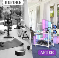Home gym storage rack for yoga mats and fitness equipment