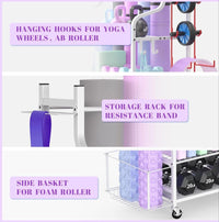 Yoga mat organizer rack for workout equipment