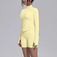 Women's Seamless Yoga Sets Sports Fitness Gym Zipper Long-Sleeve Jacket Hip Lift High-Waist Shorts Suits Workout Training Sets
