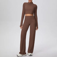 Women’s Seamless Yoga Set  with long sleeve top and wide-leg pants