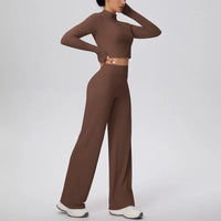Women’s Seamless Yoga Set with long sleeve top and wide-leg pants