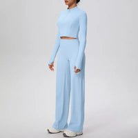 Women’s Seamless Yoga Set with long sleeve top and wide-leg pants
