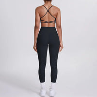 Women's Seamless Yoga Set Cross Back Sports Bra & High Waist Booty Lifting Yoga Leggings Gym Running Fitness Workout Outfit