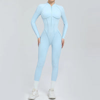 Padded Women Long Sleeve Sport Yoga Jumpsuit Workout Clothes for Women Sportwear Backless Zipper Fitness Gym Outfit