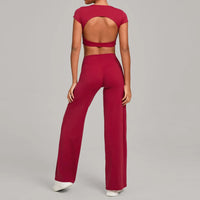 Women's Seamless Yoga Sets Sports Fitness Short-sleeved Loose Hip-lifting Pants Tracksuits Workout Gym Training Slim Fit Sets