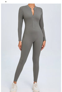 Women Sportwear Yoga Jumpsuit Zip Long Sleeve Back Open Outfit Fitness Tracksuit Tight One-piece Gym Overalls Sports Bodysuit