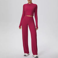 Women’s Seamless Yoga Set with long sleeve top and wide-leg pants