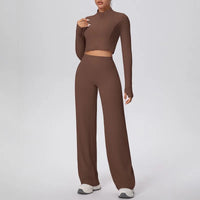 Women’s Seamless Yoga Set with long sleeve top and wide-leg pants