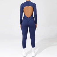 Padded Women Long Sleeve Sport Yoga Jumpsuit Workout Clothes for Women Sportwear Backless Zipper Fitness Gym Outfit