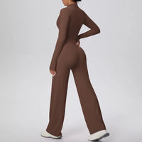 Women’s Seamless Yoga Set with long sleeve top and wide-leg pants