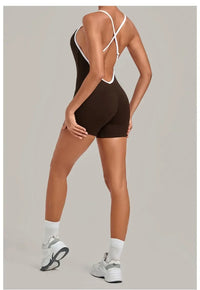 Women's Seamless Yoga Jumpsuits Fitness Sports Gym Hip-lifting Sleeveless One-piece Backless Workout Training Shorts Jumpsuit