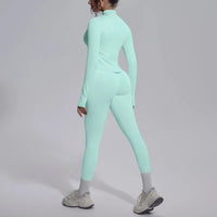Women's Seamless Yoga Sets Sports Fitness Zipper Long-Sleeve Jacket Slim-fit Hip Lift Pants Suits Workout Training Gym Sets