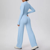 Women’s Seamless Yoga Set with long sleeve top and wide-leg pants