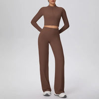 Women’s Seamless Yoga Set with long sleeve top and wide-leg pants
