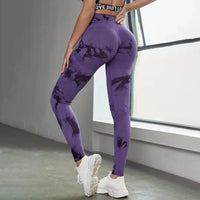Boho Tie Dye High Waist Knit Elastic Fitness Yoga Tights Butt Lifting Workout Pants for Women