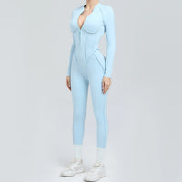 Padded Women Long Sleeve Sport Yoga Jumpsuit Workout Clothes for Women Sportwear Backless Zipper Fitness Gym Outfit