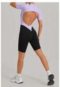 Women's Seamless Yoga Jumpsuit Sports Workout Running Hip-lifting Slim Fit Shorts One-Piece Training Fitness Gym Bodysuit