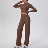 Women’s Seamless Yoga Set with long sleeve top and wide-leg pants
