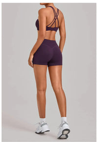 Women's Nude Yoga Sets Sports Cross Beauty Back Bra Hip-lifting Slim Fit Shorts Suits Running Fitness Workout Gym Sets