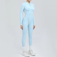 Padded Women Long Sleeve Sport Yoga Jumpsuit Workout Clothes for Women Sportwear Backless Zipper Fitness Gym Outfit