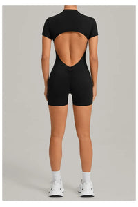 Women's Seamless Yoga Jumpsuits Sports Fitness Beauty Back Slim Fit Short-Sleeves One-Piece Workout Gym Training Bodysuits