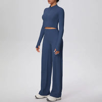 Women’s Seamless Yoga Set with long sleeve top and wide-leg pants
