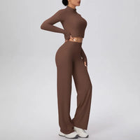 Women’s Seamless Yoga Set  with long sleeve top and wide-leg pants