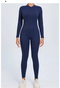 Women Sportwear Yoga Jumpsuit Zip Long Sleeve Back Open Outfit Fitness Tracksuit Tight One-piece Gym Overalls Sports Bodysuit