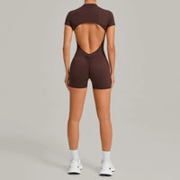 Women's Seamless Yoga Jumpsuits Sports Fitness Beauty Back Slim Fit Short-Sleeves One-Piece Workout Gym Training Bodysuits
