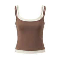 Summer Women's Camisoles Casual Stylish Contrast Color Layered Tank Tops Spaghetti Strap Slim Fit Vest Sporty Fitness Daily