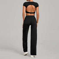 Women's Seamless Yoga Sets Sports Fitness Short-sleeved Loose Hip-lifting Pants Tracksuits Workout Gym Training Slim Fit Sets