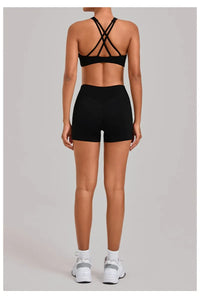 Women's Nude Yoga Sets Sports Cross Beauty Back Bra Hip-lifting Slim Fit Shorts Suits Running Fitness Workout Gym Sets