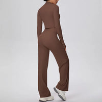 Women’s Seamless Yoga Set with long sleeve top and wide-leg pants