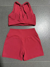 Women's Nude Yoga Sets Sports Cross Beauty Back Bra Hip-lifting Slim Fit Shorts Suits Running Fitness Workout Gym Sets