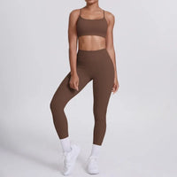 Women's Seamless Yoga Set Cross Back Sports Bra & High Waist Booty Lifting Yoga Leggings Gym Running Fitness Workout Outfit